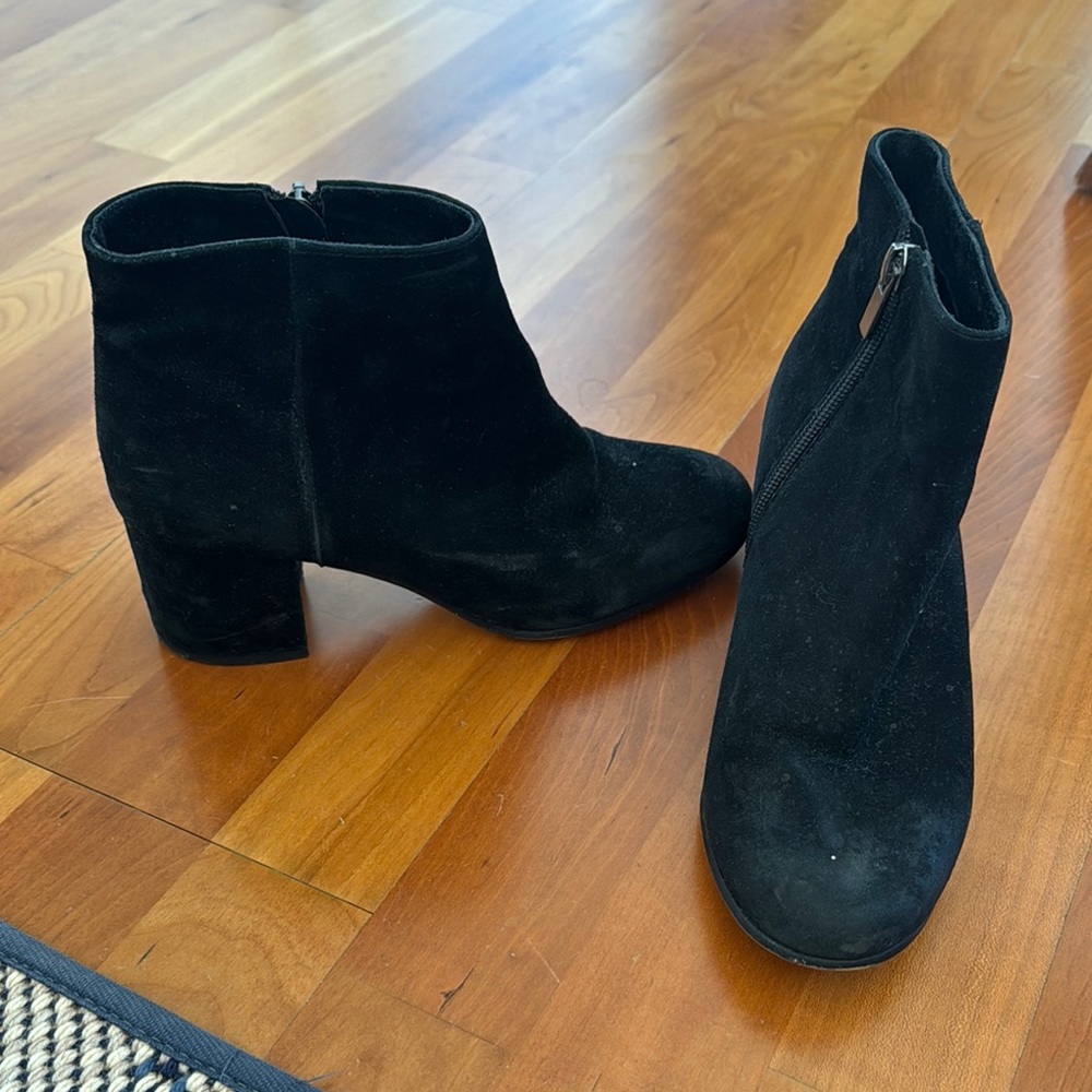 Black Suede Ankle Booties with Block Heel